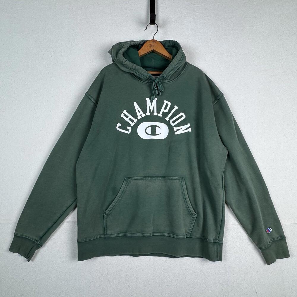 Men's Champion Soft Green Vintage Wash Varsity‎ Graphic Hoodie Size XL